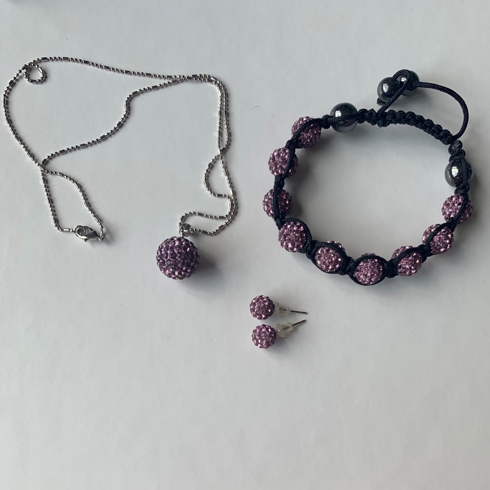 Pink Necklace, Bracelet & Earrings Set